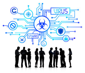 Silhouette Group of Business People with Virus Concept