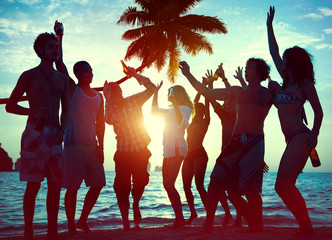 Silhouettes of Diverse Multiethnic People Partying