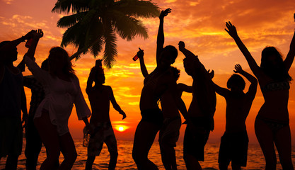 Silhouettes of Diverse Multiethnic People Partying