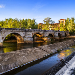 Fototapeta premium San Marcos Bridge on the Bernesga River , Leon (Castilla y Leon)