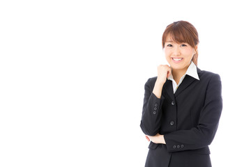 asian businesswoman thinking on white background