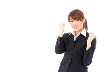 asian businesswoman cheering on white background