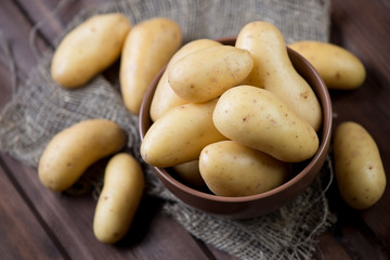 Raw potato, high angle view, studio shot