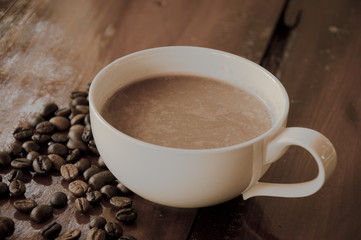 Coffee whith ceam in vintage background
