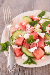 salad with watermelon, feta cheese and cucumber