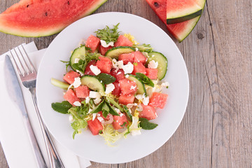 watermelon,feta cheese and cucumber