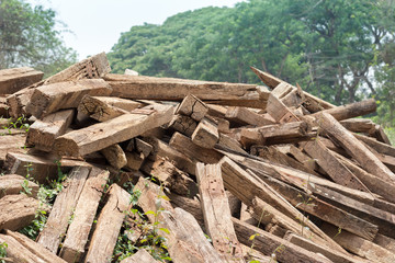 a group of old wooden sleeper