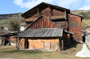 medieval alpine cottage at Dolomites Alps, Italy