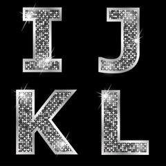 Silver metallic shiny letters I, J, K, L