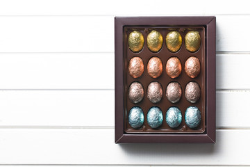 chocolate eggs in box
