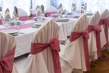 Fototapeta na wymiar light pink wedding table set