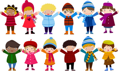 Group of children and winter