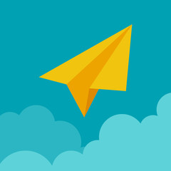Paper plane on cloud concept illustration in flat style.