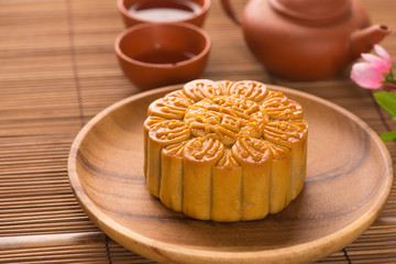 Mooncake and tea,Chinese mid autumn festival food.