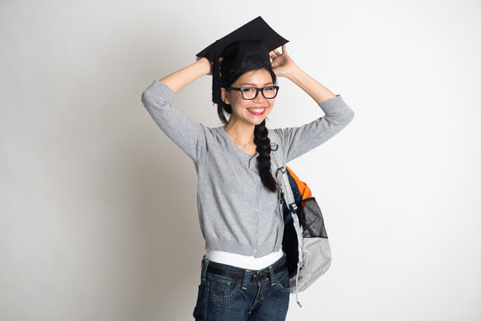 asian young female student dreaming of graudation