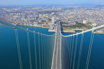 Akashi Kaikyo bridge view about Kobe from top
