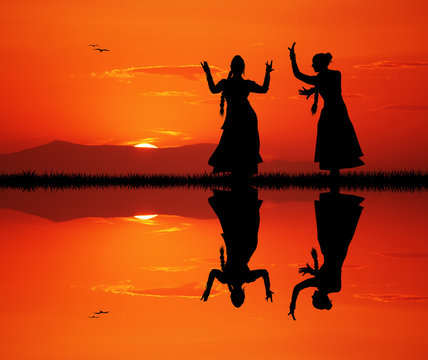 Indian dance at sunset