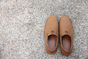 Brown leather shoes.