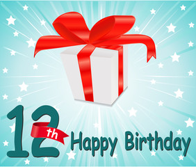 Fototapeta na wymiar 12 year Happy Birthday, anniversary Card with gift