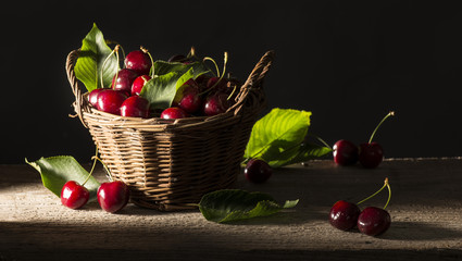 cherries on the wooden table