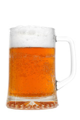 Glass of light beer isolated on white