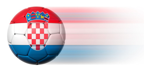 Soccer ball with Croatian flag in motion isolated