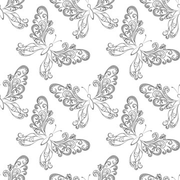 Seamless background, butterflies contours