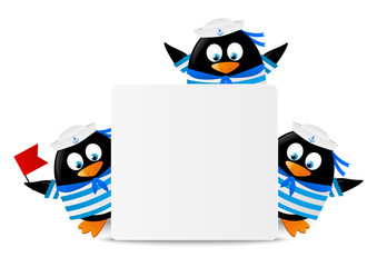 Cute penguin sailors with paper card