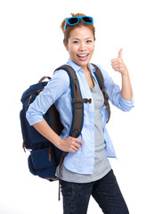 Backpacker with thumb up