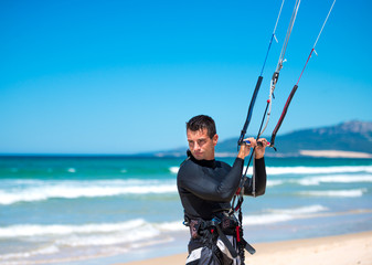 athlete going to kite surfing training