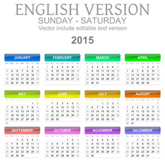 2015 Calendar English Language Version Sun – Sat