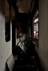 Messy vehicle interior with lights