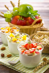 Healthy breakfast with yogurt, granola and fruit