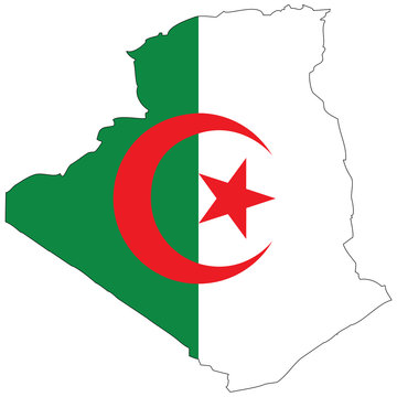 recommend clip art: Vector map with the flag inside - Algeria.