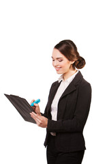 Smiling business woman. Isolated over white background