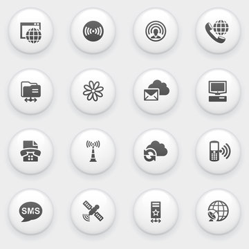 Communication icons with white buttons on gray background.