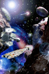 Obraz na płótnie Canvas spaceship and asteroid field