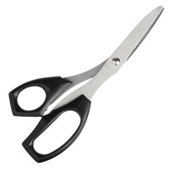 Modern scissors with plastic black handles
