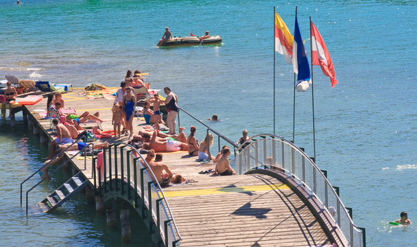 Beach on Lake Worth. Resort Portschach am Worthersee. Austria