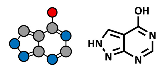 Allopurinol gout drug, chemical structure.