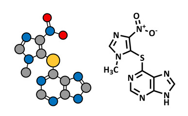 Azathioprine immunosuppressive drug, chemical structure.