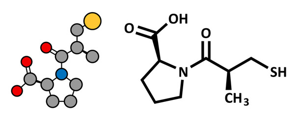 Captopril high blood pressure (hypertension) drug.