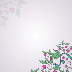 Vector ornament with green leaves and hearts