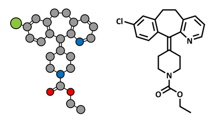 Loratadine antihistamine drug, chemical structure.