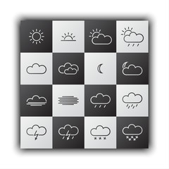 Simple weather icons, black and white flat design