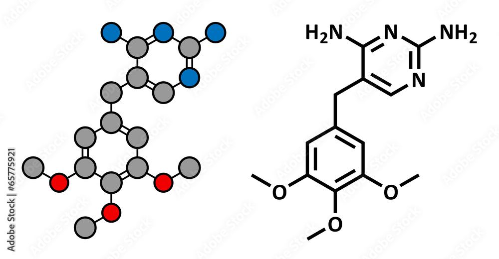 Sticker trimethoprim antibiotic drug, chemical structure.