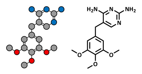 Trimethoprim antibiotic drug, chemical structure.