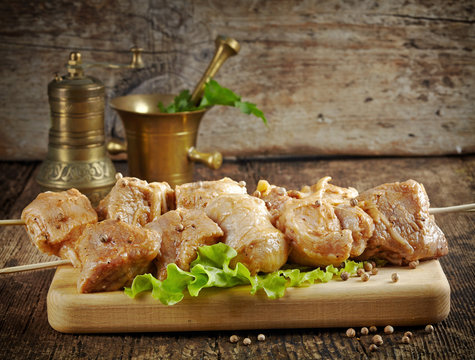 raw marinated pork kebab meat