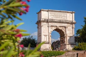 Fototapeta na wymiar Famous Roman ruins in Rome, Capital city of Italy