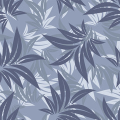Seamless background. Blue and white wallpaper with foliage